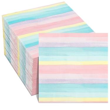 Imagem de Breling 100 guardanapos arco-íris pastel guardanapos de coquetel papel descartável sobremesa guardanapo 3 camadas para verão primavera aniversário chá de bebê aniversário casamento unicórnio tema