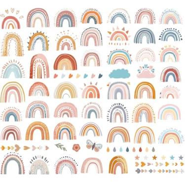 Imagem de CRASPIRE Decalques de parede em aquarela com 8 folhas de arco-íris boho adesivos de parede de PVC à prova d'água autoadesivos coloridos decorativos de vidro para porta, descasque e cole para quarto