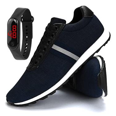 Imagem de Tênis Sapatênis Masculino Casual Confortável Com Relógio Slim (41, Marinho)