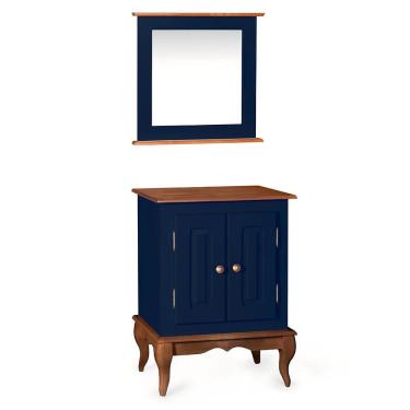 Imagem de Gabinete para Banheiro 2 Portas com Espelheira Dália 3057- Azul Petróleo/Imbuia Glazer