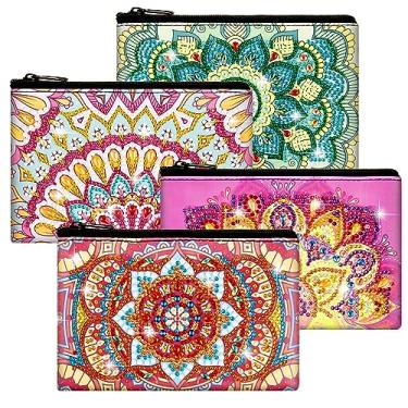 Imagem de Silkfly 4 peças de bolsas de maquiagem arte pintura diamante DIY bolsas de higiene 5d feito à mão design duplo pintura diamante sacos cosméticos atacado com zíper strass acessórios para mulheres