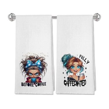 Imagem de OFJE Conjunto de 2 toalhas de cozinha de presentes de café engraçados, amantes de café, bebedores, presentes entusiastas, prato, chá, toalhas de mão para café, bar, cozinha, banheiro, 40 x 61 cm
