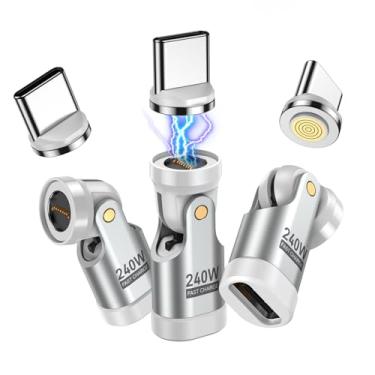 Imagem de A.S Adaptador magnético USB C 240W (pacote com 2), adaptador Gen3 USB C 90 graus/adaptador C ângulo reto/adaptadores USBC de 180 graus/adaptadores USBC para USBC para telefone 16/15, série Ma-Book Pro