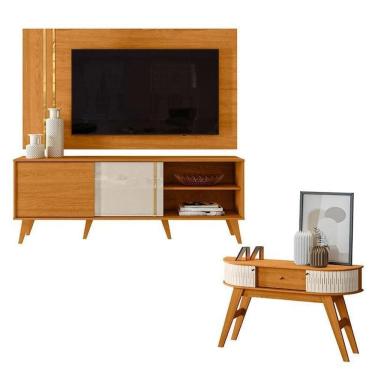 Imagem de Rack Bancada E Painel Para Cronos Com Aparador Estoril Cinamomo Off White – Madetec