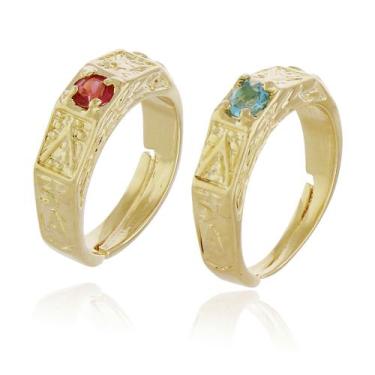 Imagem de Anel Infantil Abc 5 Ano Banhado A Ouro, Ajustavel, Regulavel Azul ou R