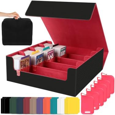 Imagem de Budiwati Caixa de armazenamento de cartões colecionáveis 3200+ – Estojo MTG Commander Deck de 4 fileiras com 30 divisórias, 6 clipes de plástico, bolsa portátil, fecho magnético de couro PU para TCG