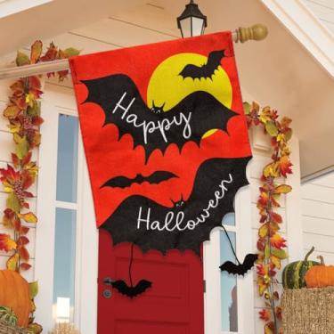 Imagem de Briarwood Lane Bandeira de casa de serapilheira 40x28 para exterior Happy Halloween morcegos para Halloween bandeira de casa