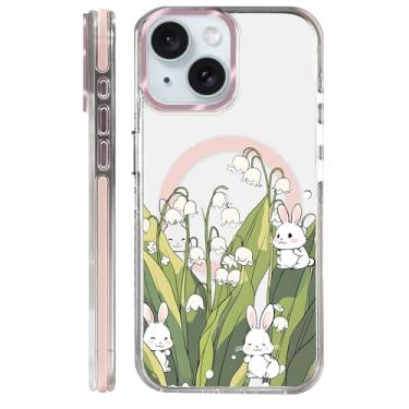Imagem de Yuning419 Capa para iPhone 15, compatível com Magsafe, capa transparente com proteção total da câmera para meninas e mulheres, capa magnética protetora à prova de choque - Campanula Bunny
