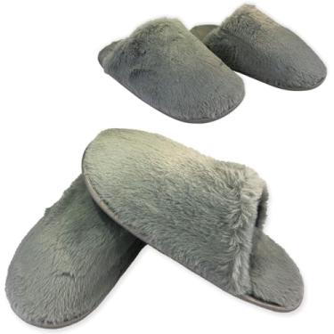 Imagem de Pantufa Masculina Feminina Felpuda Tam. 40/41 Chinelo Para Dormir Quarto casa Macio Confortável Flexível e Aquecida infantil adulto Lisa Cinza
