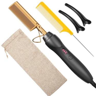 Imagem de Pentes alisadores de cabelo com pente quente prensado a calor - pente elétrico de cerâmica para alisamento de cabelo, modelador de cachos para cabelo preto natural, perucas de barba, - 3 em 1
