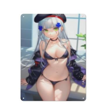 Imagem de Anime Sexy Bikini Hot Girl Pinup Girl Metal Tin Sign Wall Art Poster Decor for Home Bar Club Bedroom Bathroom Man Cave Otaku 30,5 x 40,6 cm, AF012