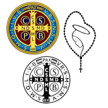 Imagem de Kit Adesivos Medalhas São Bento e Nossa Senhora, Emblemas Religiosos, Decorativo Resistente