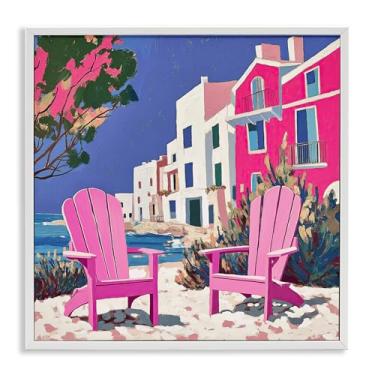 Imagem de Stupell Industries Cadeira de praia Meetup em rosa branco emoldurado giclée design artístico por Annabelle Hall, 43 x 43 cm