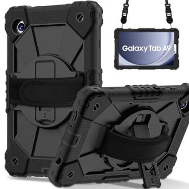 Imagem de Meifei Capa para Samsung Galaxy Tab A9 22.1 cm (SM-X110/X115/X117), capa de silicone resistente à prova de choque com suporte 360 para tablet Galaxy A9, preto + preto