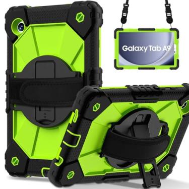 Imagem de Meifei Capa para Samsung Galaxy Tab A9 22.1 cm (SM-X110/X115/X117), capa de silicone resistente à prova de choque com suporte 360 para tablet Galaxy A9, preto + olivina