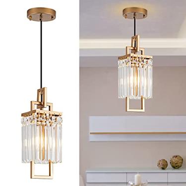 Imagem de lighceac Luminárias pendentes de ouro modernas para ilha de cozinha e sala de jantar, pequeno lustre de cristal suspenso industrial para quarto, entrada, sala de estar, hall de entrada, corredor, 1