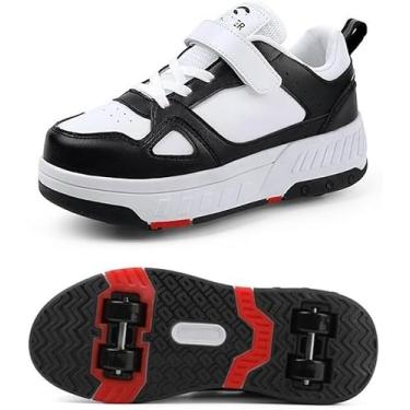 Imagem de Sapatos De Patins Infantis 4 Rodas Sapatos De Rolo Meninos Meninas Sapatos De Roda Tênis De Rolo Sapatos 2 Em 1 Patins Multifutiol Para Crianças Meninas Jovens Adultos, 1, 13 UK