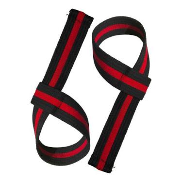 Imagem de Par Luva De Munhequeira Gancho Vermelho Straps Profissional Grip exerc