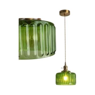 Imagem de Lustre De Vidro Com Listras Verdes E27, Luminária Pendente Para Sala D