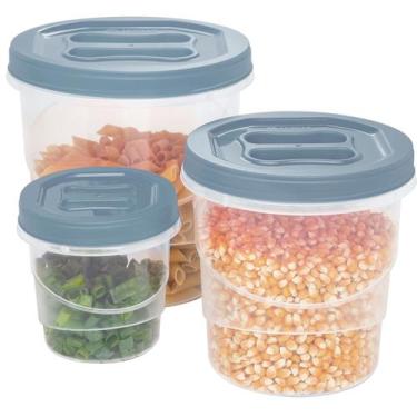 Imagem de Kit de Pote Com 3 Peças Tampa Rosca Organizador Redondo - Jaguar, Azul