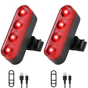 Imagem de YUERWOVER Luz traseira de bicicleta recarregável USB-C para andar à noite, pacote com 2, luzes traseiras de bicicleta, frente e traseira, acessórios de lanterna de segurança brilhantes, 4 modos para