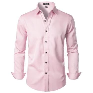 Imagem de Camisa social JEMITOP Stretch Wrinkle Free Slim Fit rosa para homens