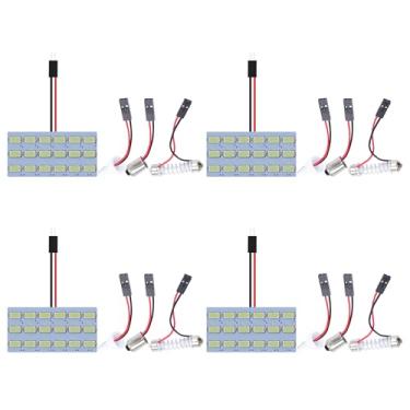 Imagem de QAUBEN Pacote com 4 lâmpadas LED Dome de painel azul gelo 5730 5630 18SMD para leitura de mapa automotivo com adaptadores T10/BA9S/Fesoon DC 12V