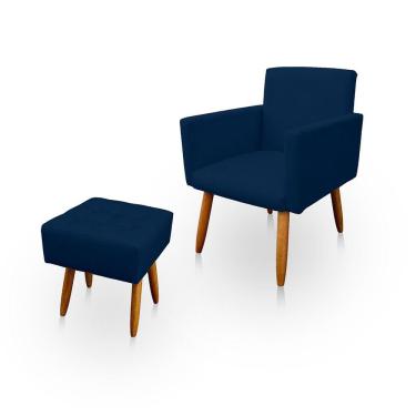 Imagem de Poltrona Decorativa Nina com Puff New para Sala e Quarto Suede Azul - Jylcrom
