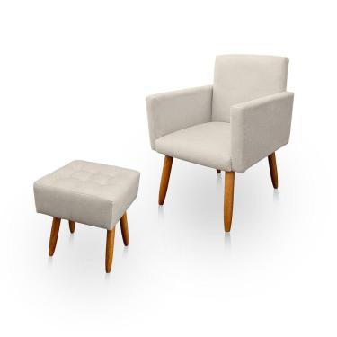 Imagem de Poltrona Decorativa Nina com Puff New para Sala e Quarto Suede Bege - Jylcrom