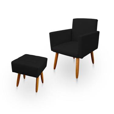 Imagem de Poltrona Decorativa Nina com Puff New para Sala e Quarto Suede Preto - Jylcrom