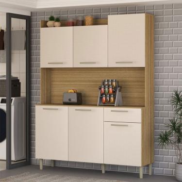 Imagem de Armário de Cozinha com Balcão Cataguera 6 Portas 1 Gaveta Freijó/Soft - Panorama Móveis