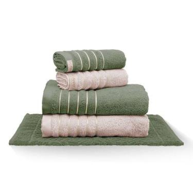 Imagem de Jogo De Toalha Banhão Golden 5 Peças Gramatura 500 Verde Bandeira/rosa
