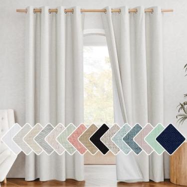 Imagem de Cortinas NICETOWN 100% Blackout Linen com forro térmico Ivory