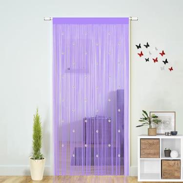 Imagem de Cortinas de cordão com contas para portas Boho decoração de quarto pendurar porta parede contas armário janela divisória de quarto privacidade decorativa (roxo, 99 cm L x 200 cm C)