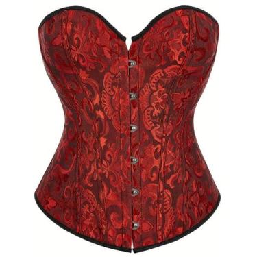 Imagem de Corset Espartilho Corselet Corpete Florido Vermelho Com Preto, Vermelh