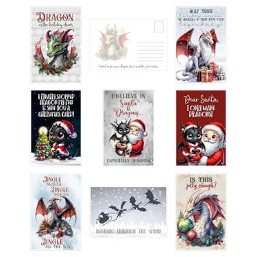 Imagem de Dragon In The Holiday Cheer - Is This Jolly Enough - Cartão postal temático de Natal sortido (24 incluídos) Carimbo de lote a granel para envio - I Believe In Santa and Dragons