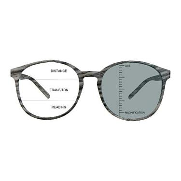 Imagem de LAMBBAA Óculos de sol vintage redondos progressivos multifocais presbiópicos, cinza fotocrômico para homens e mulheres leitoras, Madeira, +0.00/+1.00