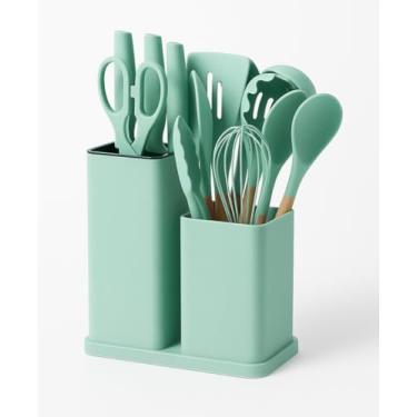 Imagem de Utensilios Cozinha Silicone | Kit 19 Pecas Completo | Espatulas Pegadores, Colheres e Tabua de Corte | Para Cozinhar Assar e Servir | Resistente Calor Seguranca | Praticidade e Estilo (Verde)