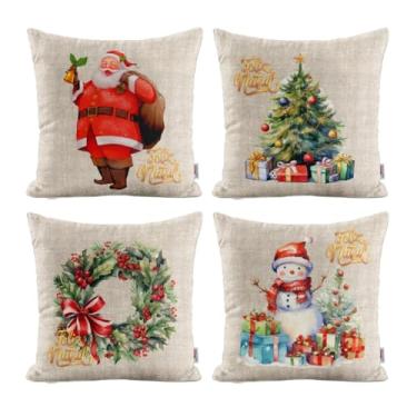 Imagem de Kit 4 Capas de Almofadas De Natal Decorativas Para Sofá Sala Quarto Poltrona 50x50 - Novadecora
