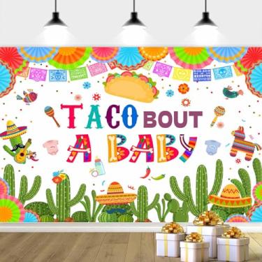 Imagem de Pano de fundo Taco Bout a Baby, decorações de chá de bebê mexicano, artigos de festa revelação de gênero, fundo de fotografia tema de cacto, taco mexicano, boêmio, bandeiras coloridas, chapéu de