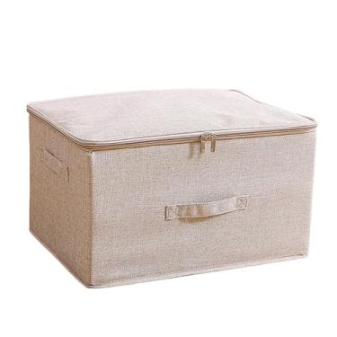 Imagem de Caixa organizadora dobrável com Tampa em tecido Zíper Duplo(BEGE 38 * 26 * 26cm)