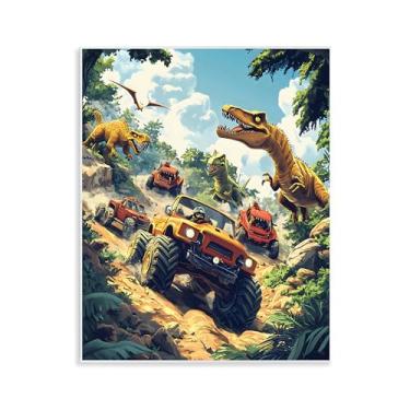 Imagem de Stupell Industries Arte de placa de parede de aventura de dinossauro e caminhão monstro, design por Creative Studio, 14 x 11