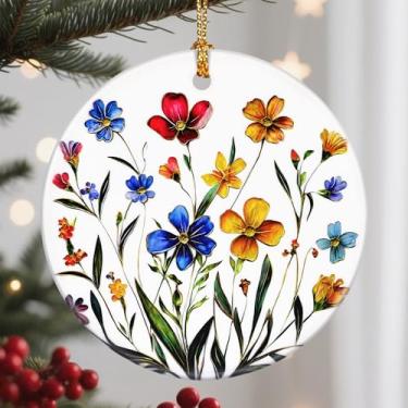 Imagem de Enfeite de pendurar flores, enfeites de Natal, decorações de Natal para árvores, ornamentos para árvore de Natal, enfeites de férias, presentes temáticos de flores, presentes de festa, ideias de