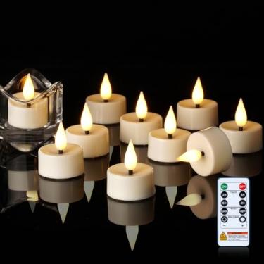 Imagem de Amagic Velas sem chamas com temporizador remoto, luzes de chá cintilantes de pavio preto 3D, 400 horas de velas votivas brancas operadas a pilha, conjunto de 12 para decoração de mesa de casamento