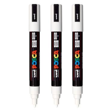 Imagem de posca Marcadores de tinta à base de água PC-5M, ponta média reversível (1,8-2,5 mm), branco, 3 unidades