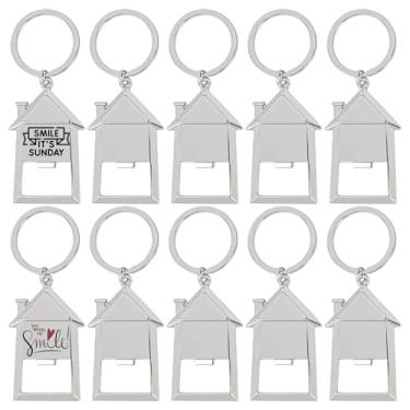 Imagem de Framendino, Pacote com 10 abridores de garrafas em forma de casa chaveiro abridor de cerveja de metal a granel para inauguração de casa
