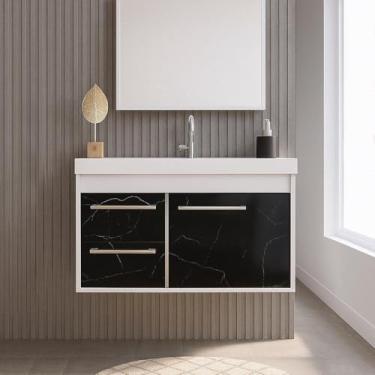 Imagem de Gabinete Armário para Banheiro 60cm MDF com Cuba - Potenza (Preto)