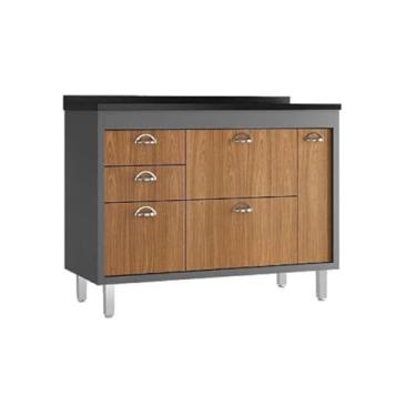 Imagem de Gabinete de Cozinha 114cm 2 Portas 3 Gaveta Armário 100% Mdf (Cinza/Freijó)