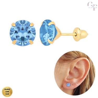 Imagem de Brinco De Ouro 10k Zircônia Azul 6mm Infantil e Adulto Entrega Imediat