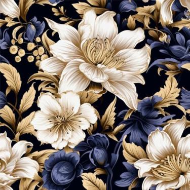 Imagem de Papel de parede floral branco estético, papel de parede de vinil impermeável 45 x 300 cm para quartos, cozinhas, armários, corredores, vestiários